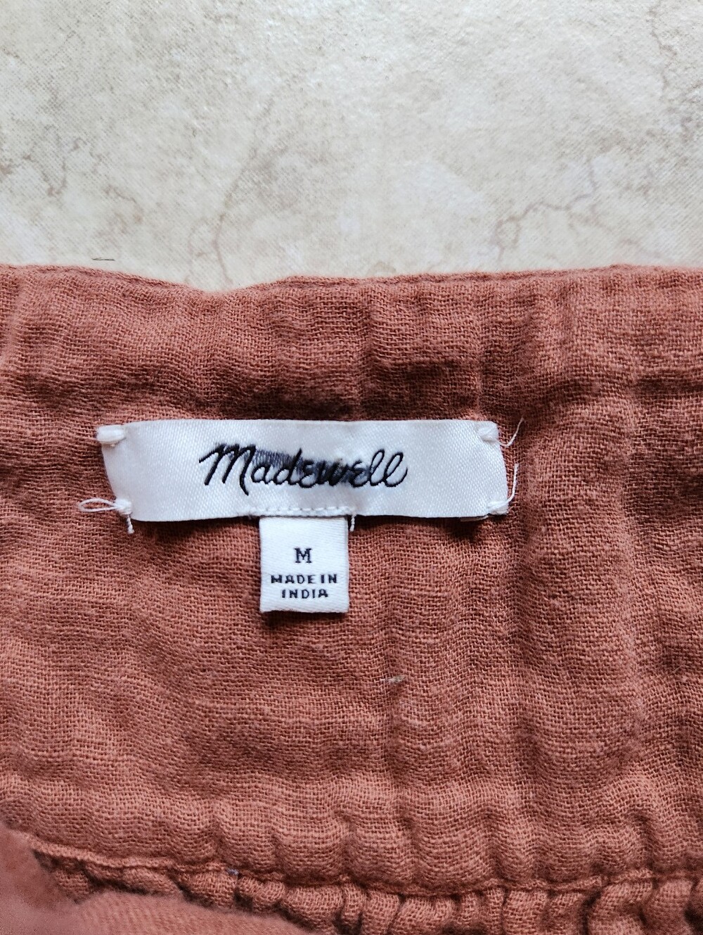 Madewell Patchwork Square Neck Gauze Blouse Top M Brown Burnt Clay Boho - Picture 3 of 13
